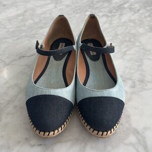 Tabitha Simmons Designer Blue Denim Cap Toe Mary Jane Espadrille Flats